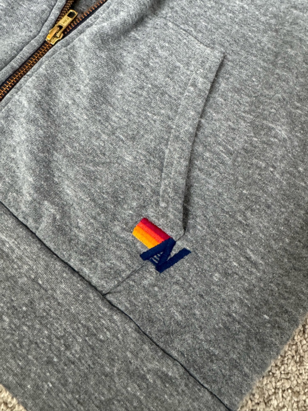 Aviator Nation Gray Zip-Up Hoodie Sweatshirt Neon 5 Stripe Sz S - Picture 5 of 8